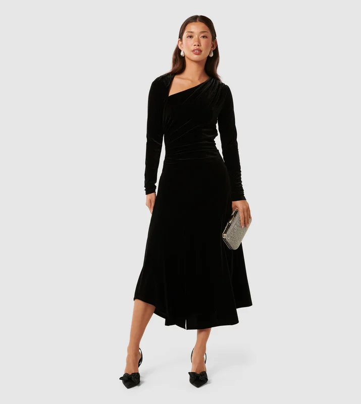 forever new SAWYER Asym Velvet Drape Midi Dress